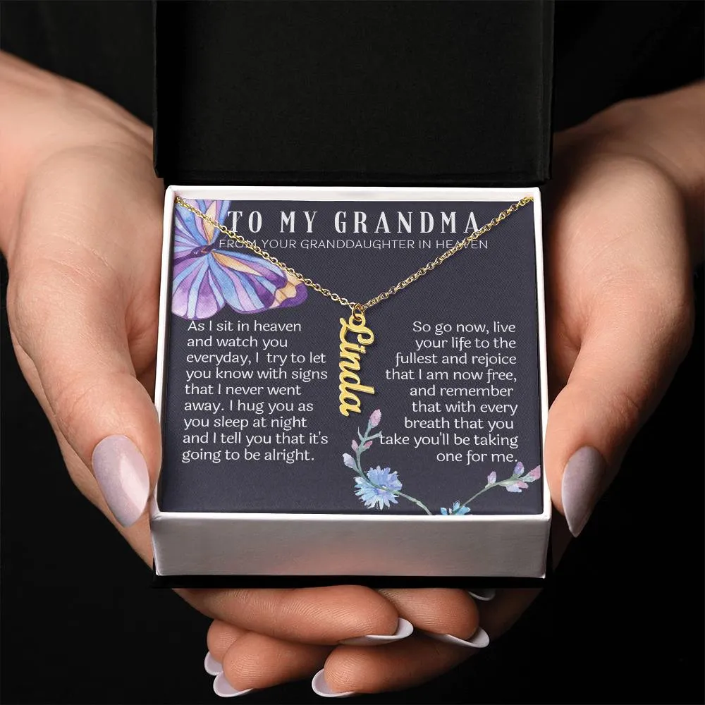 From granddaughter in heaven vertical name necklace