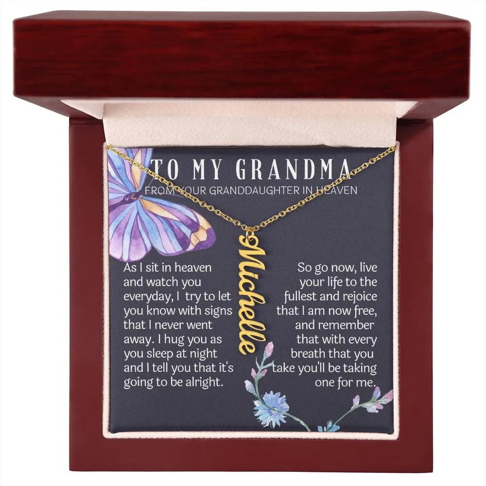 From granddaughter in heaven vertical name necklace
