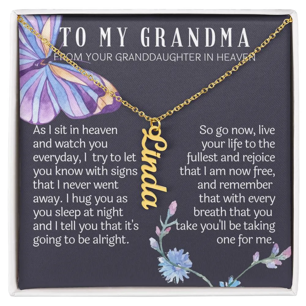 From granddaughter in heaven vertical name necklace