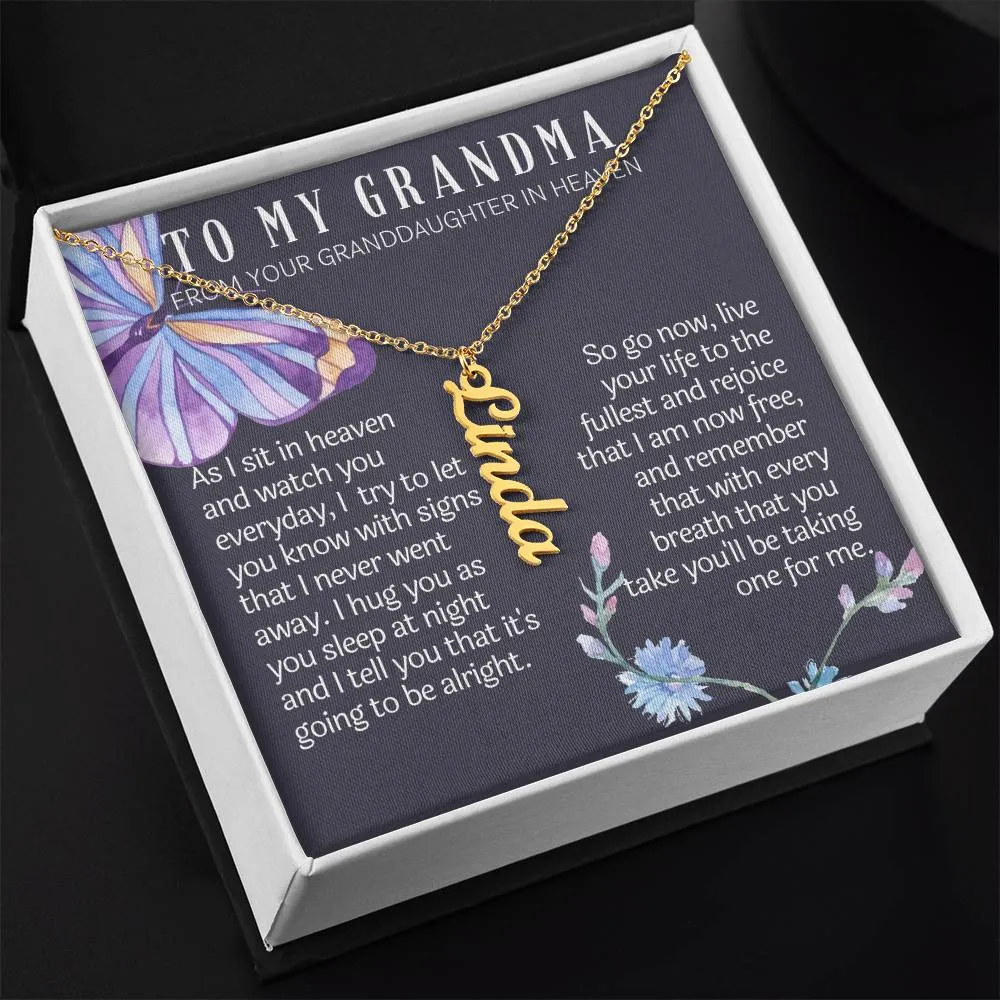 From granddaughter in heaven vertical name necklace