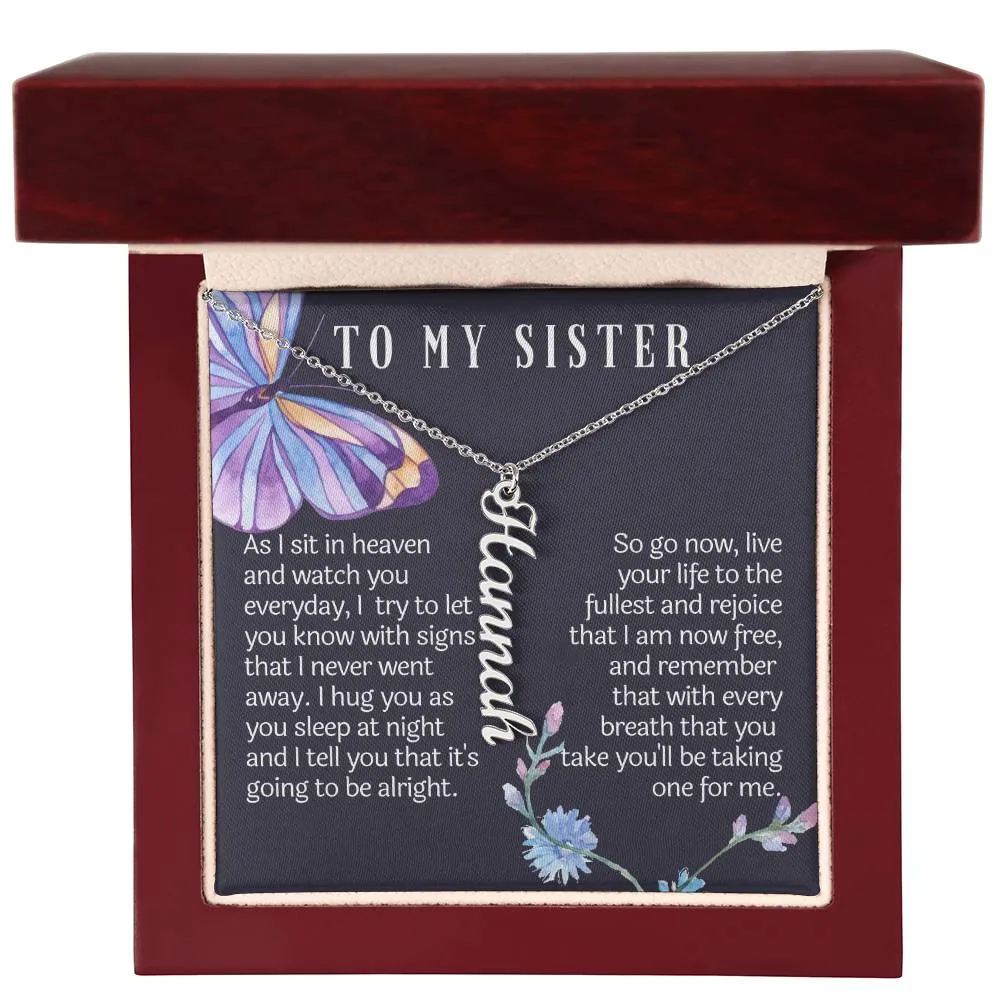 from your sister in heaven vertical name necklace