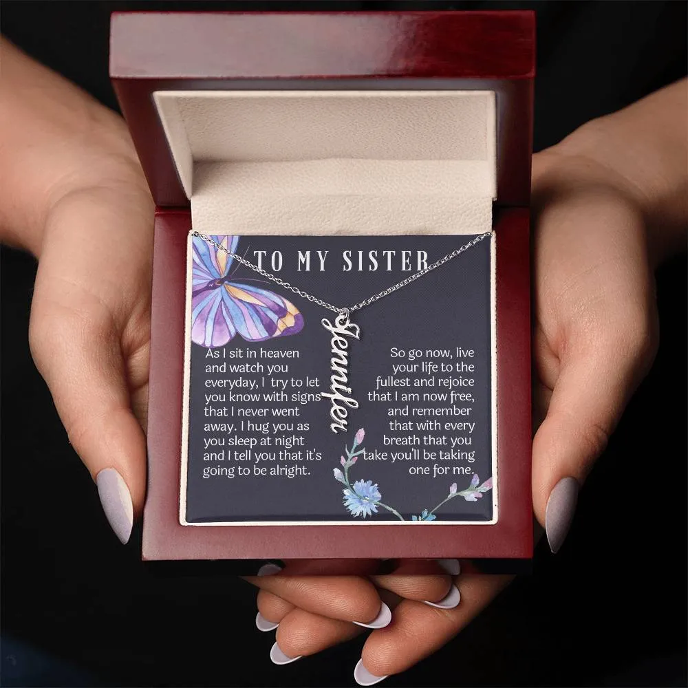 from your sister in heaven vertical name necklace
