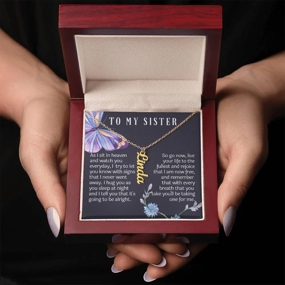 from your sister in heaven vertical name necklace