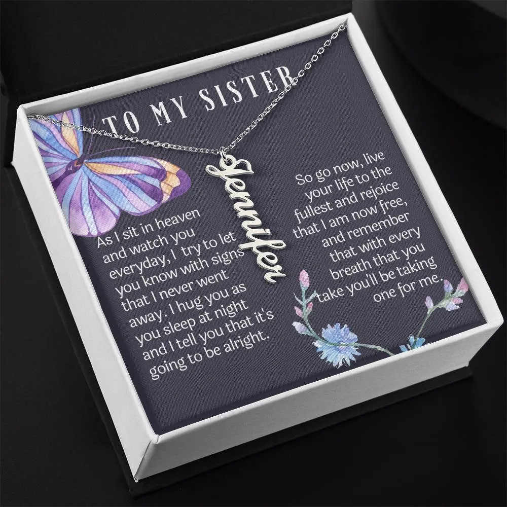 from your sister in heaven vertical name necklace