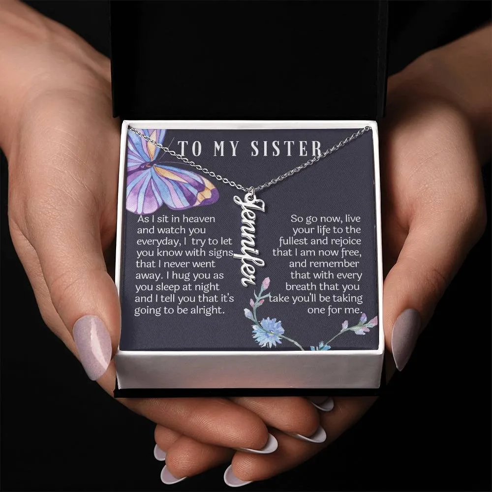 from your sister in heaven vertical name necklace