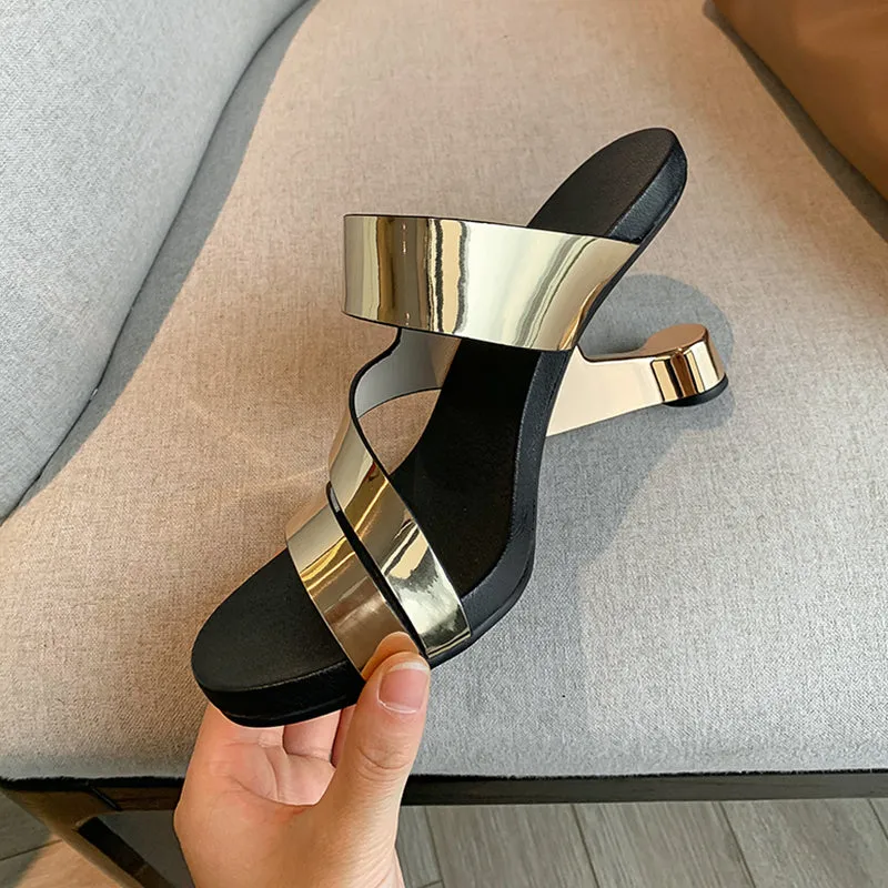 Genuine Leather Open Toe Slippers Ladies