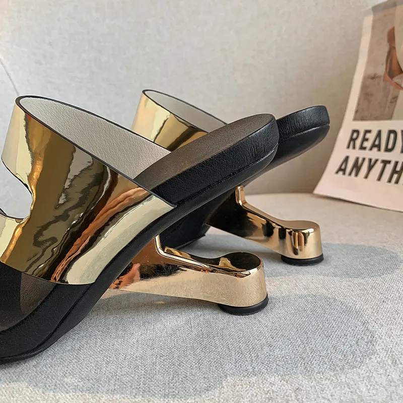 Genuine Leather Open Toe Slippers Ladies