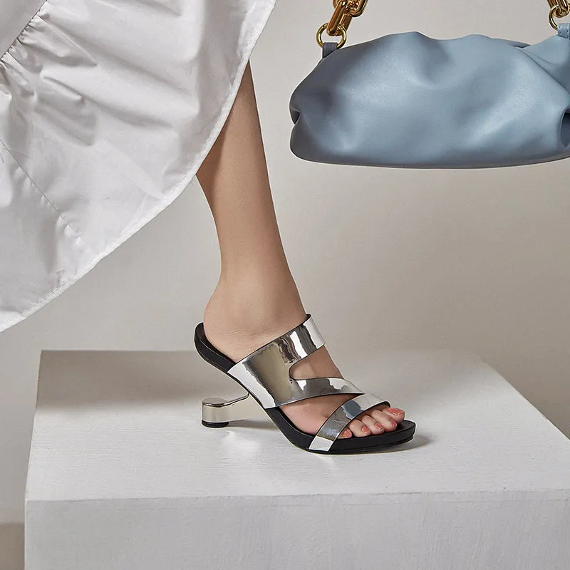 Genuine Leather Open Toe Slippers Ladies