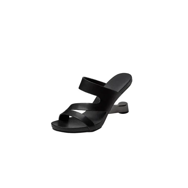 Genuine Leather Open Toe Slippers Ladies