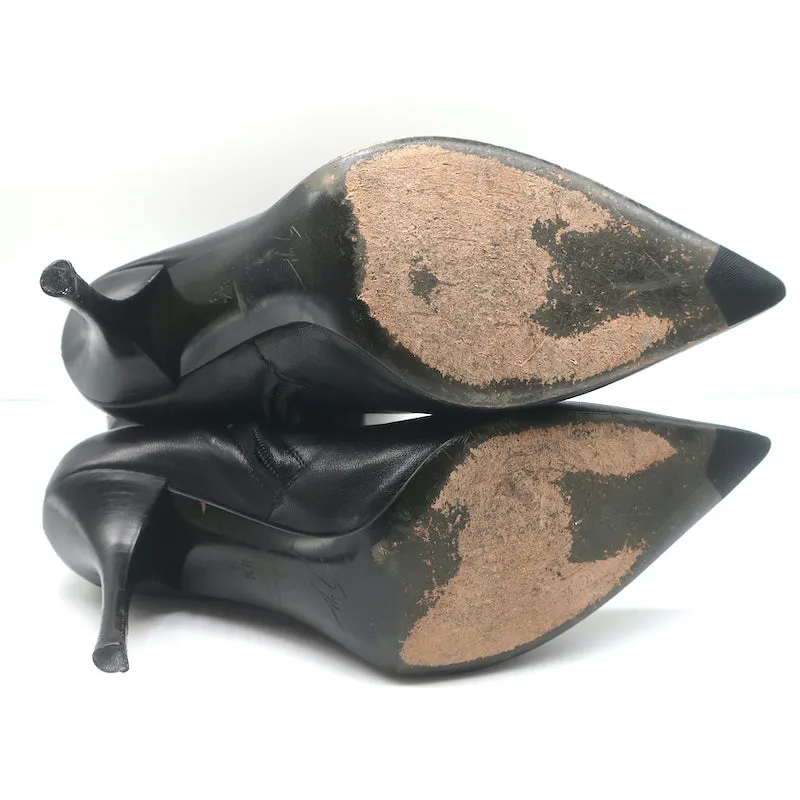 Giuseppe Zanotti Pointed Toe Mid-Calf Boots Black Leather Size 8.5
