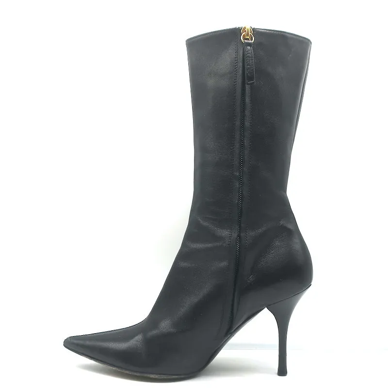 Giuseppe Zanotti Pointed Toe Mid-Calf Boots Black Leather Size 8.5
