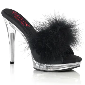 GLORY-501F-8  Black Faux Leather-Fur/Clear