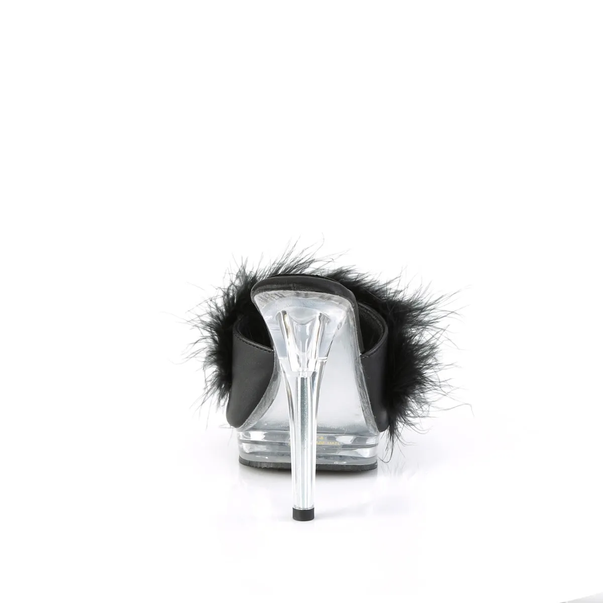 GLORY-501F-8  Black Faux Leather-Fur/Clear