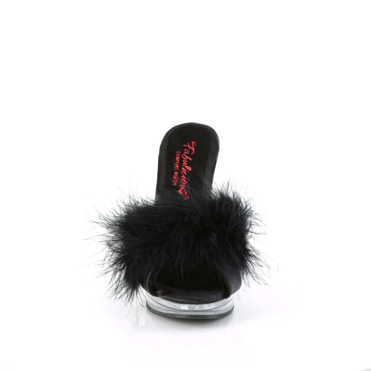 GLORY-501F-8  Black Faux Leather-Fur/Clear