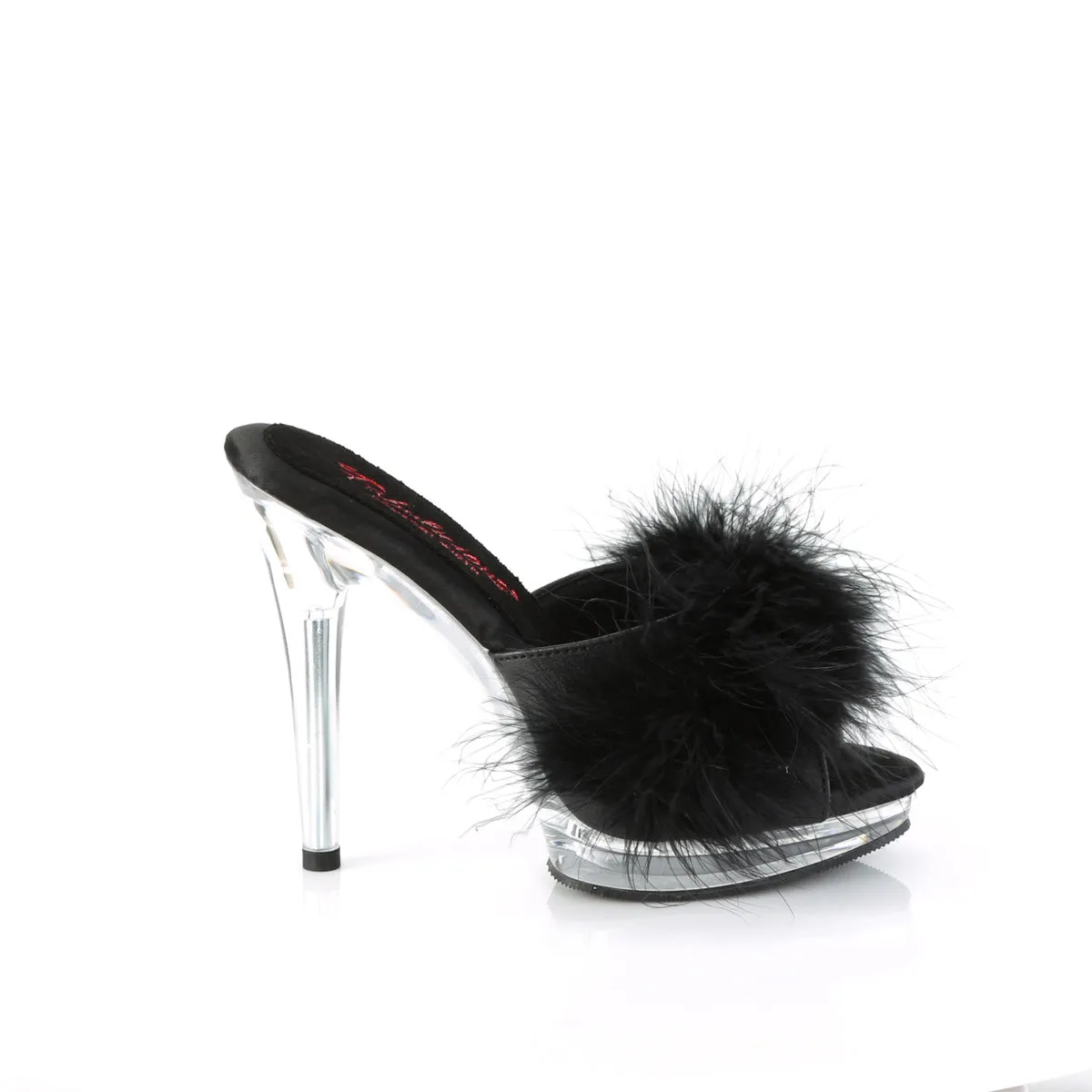 GLORY-501F-8  Black Faux Leather-Fur/Clear