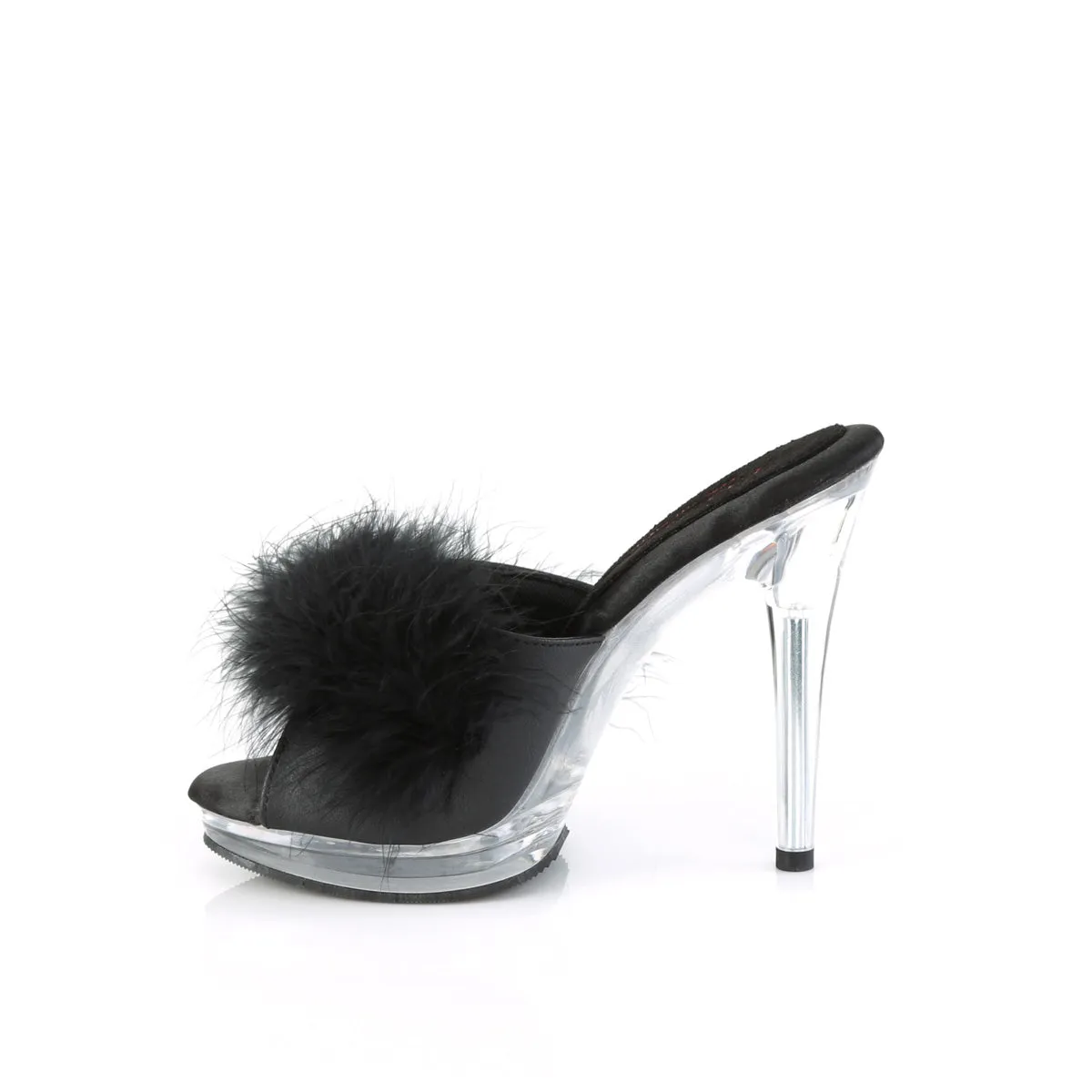 GLORY-501F-8  Black Faux Leather-Fur/Clear