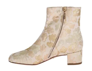 Gold Floral Brocade Ankle Boots