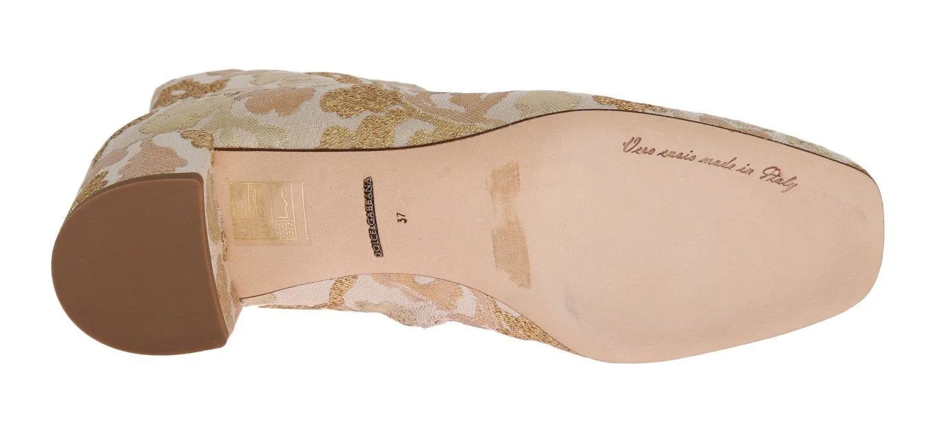 Gold Floral Brocade Ankle Boots