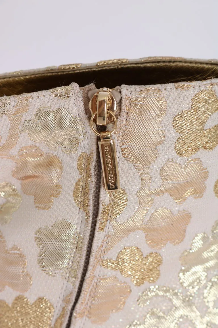 Gold Floral Brocade Ankle Boots