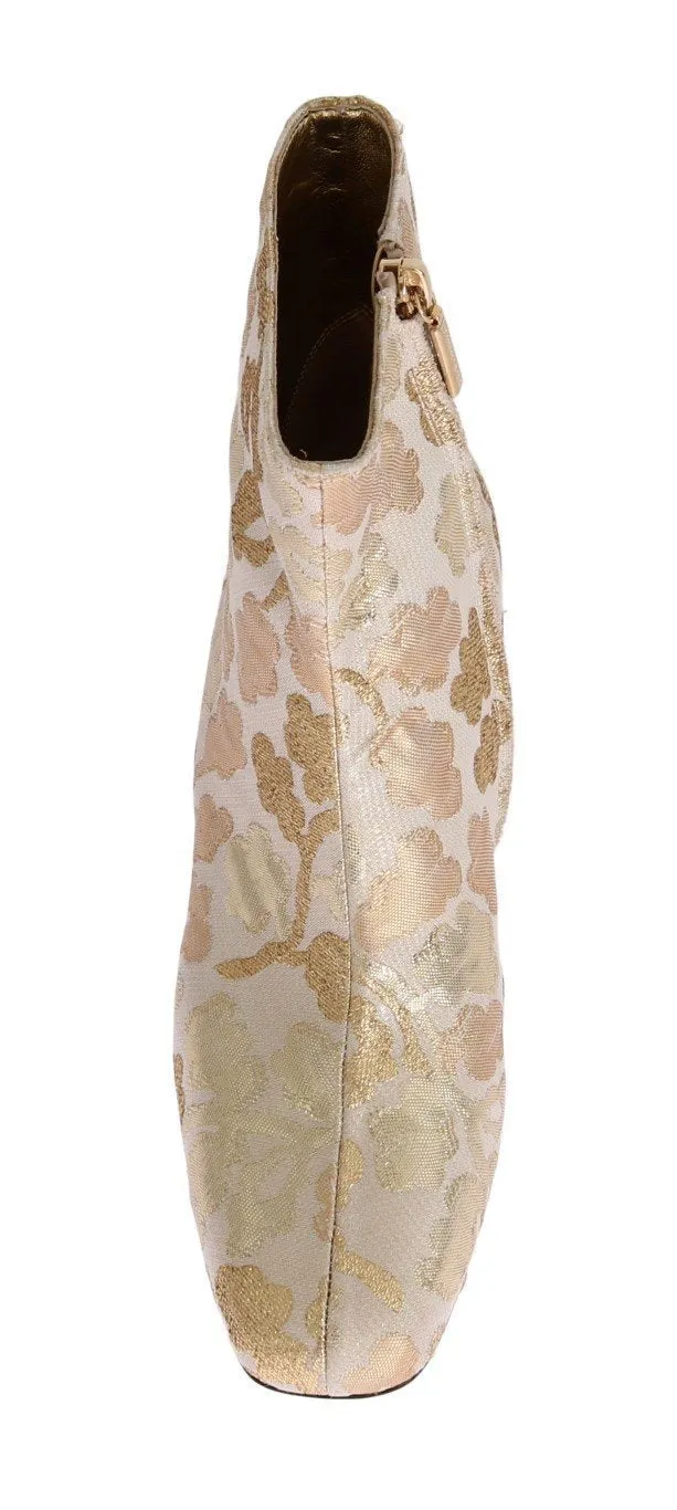 Gold Floral Brocade Ankle Boots
