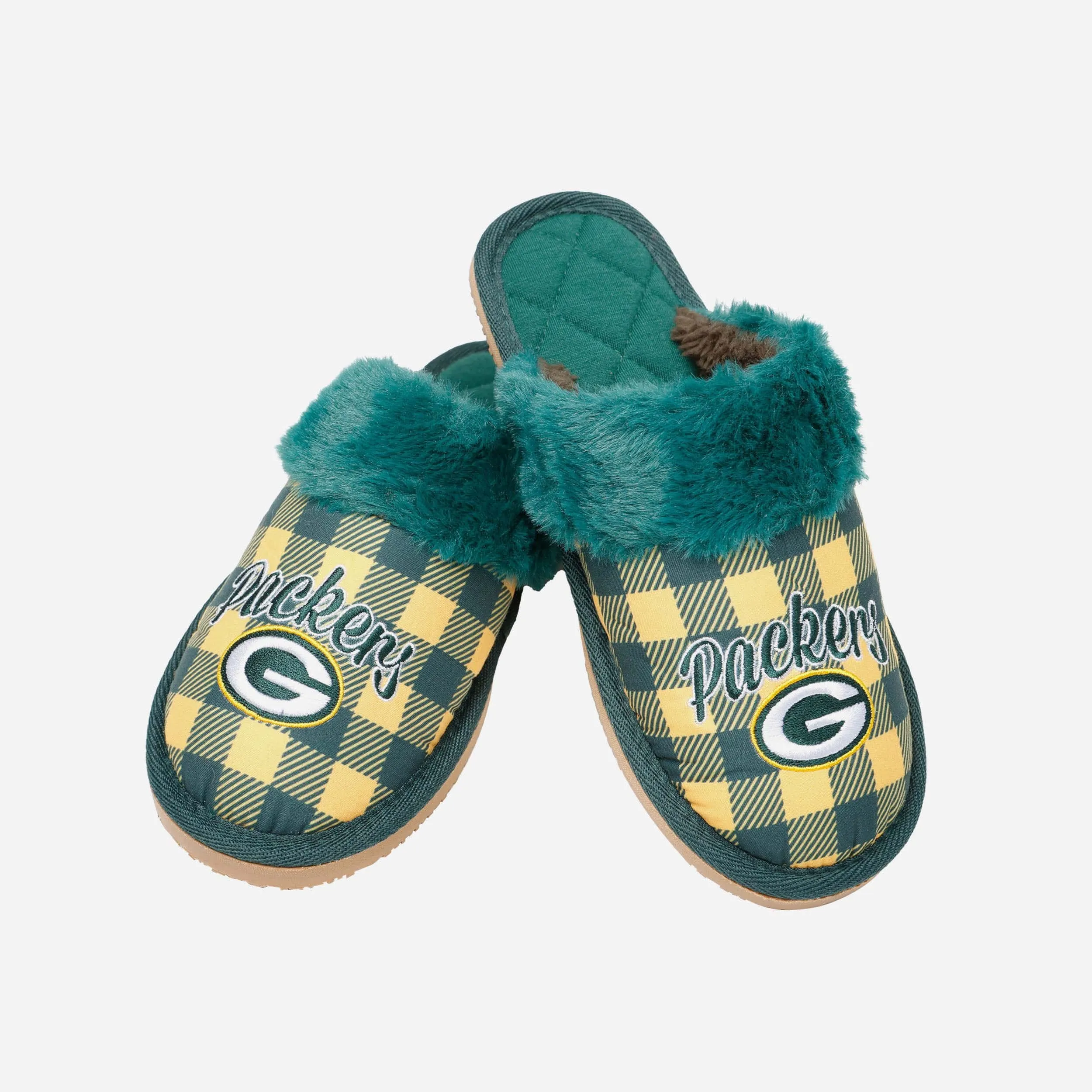 Green Bay Packers Womens Plaid Sherpa Mule Slipper