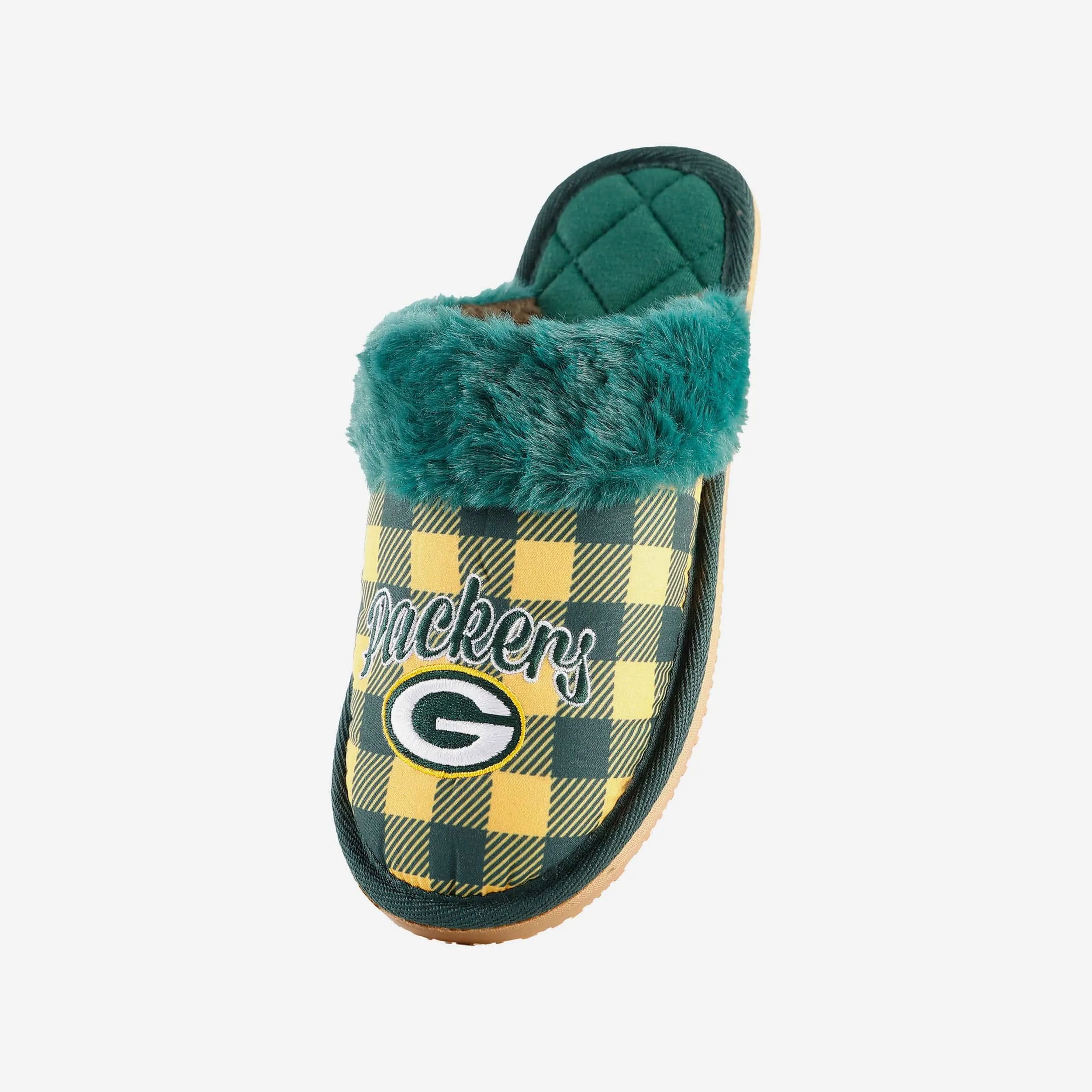 Green Bay Packers Womens Plaid Sherpa Mule Slipper