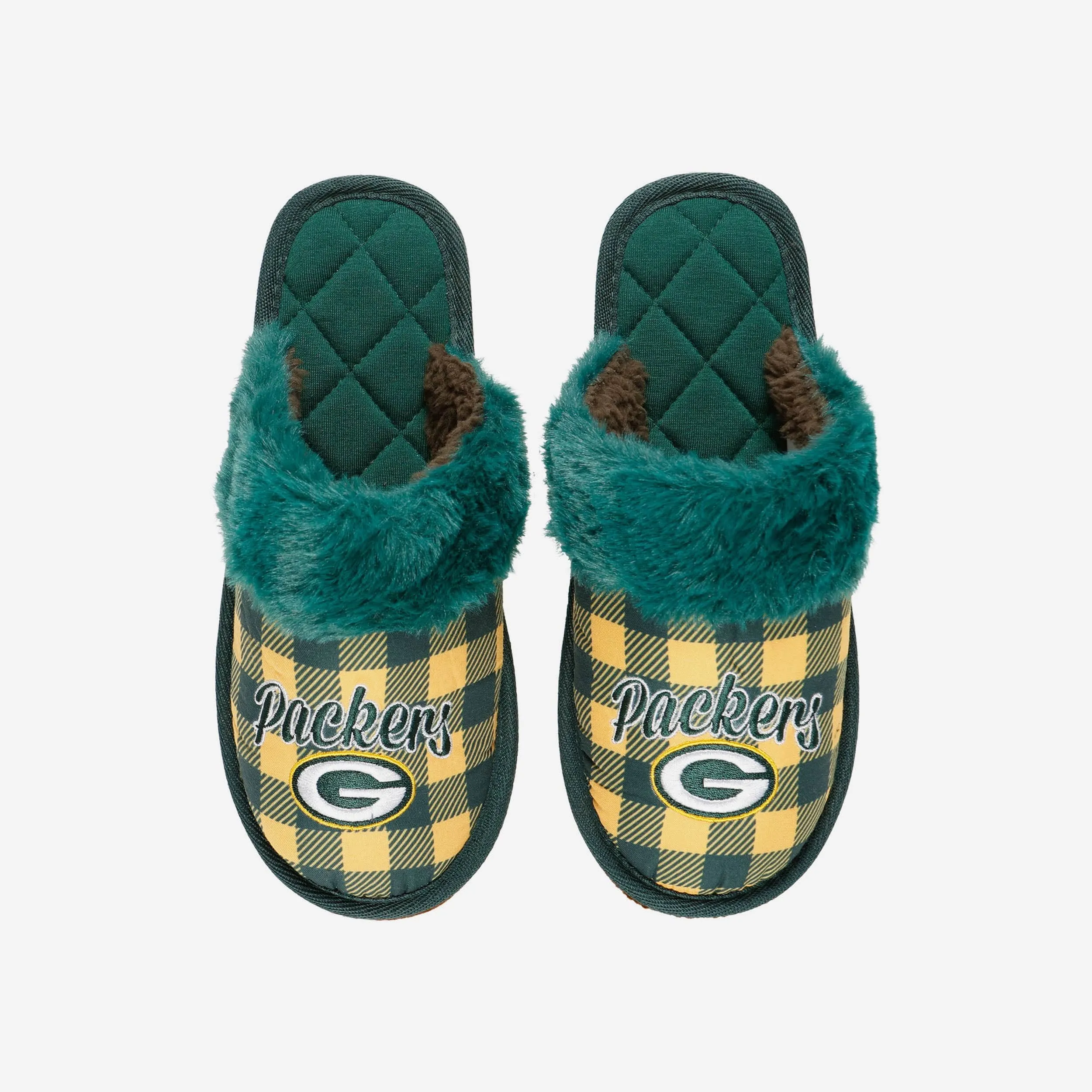 Green Bay Packers Womens Plaid Sherpa Mule Slipper