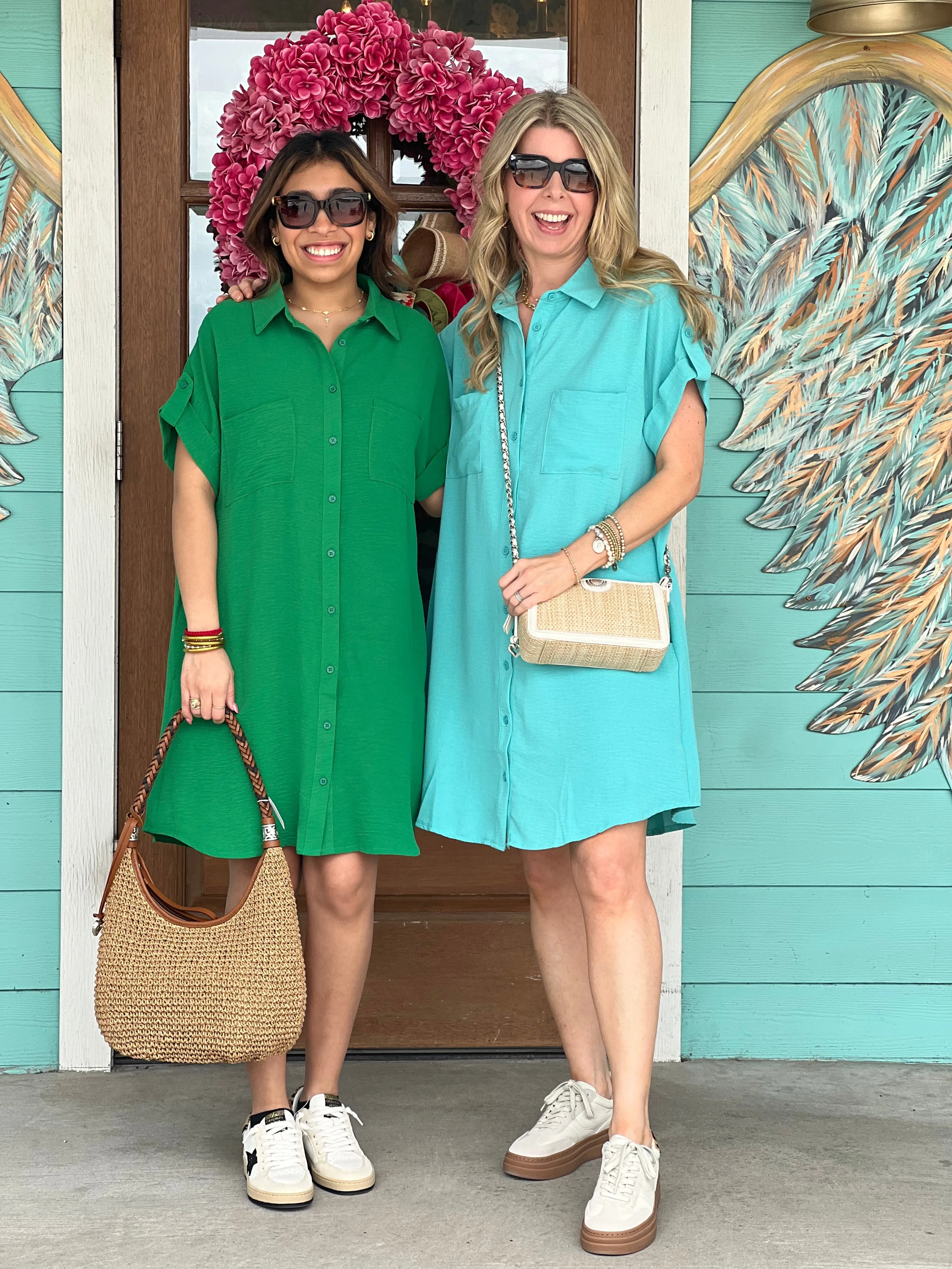 Green Kami Button Up Shirt Dress