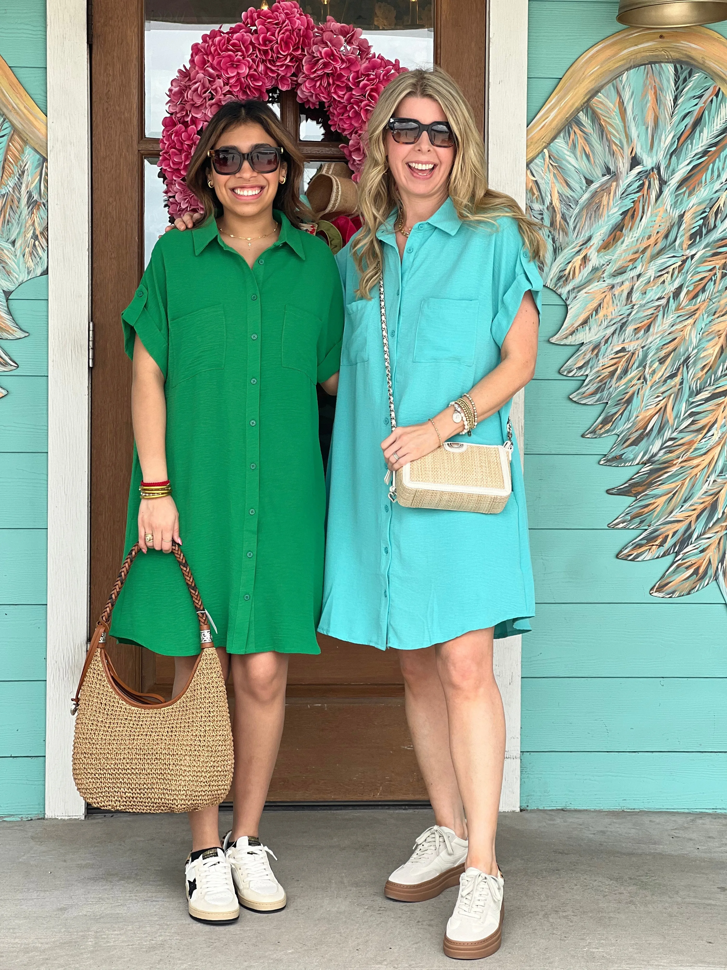 Green Kami Button Up Shirt Dress