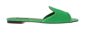 Green Wool Crocodile Flat Sandals