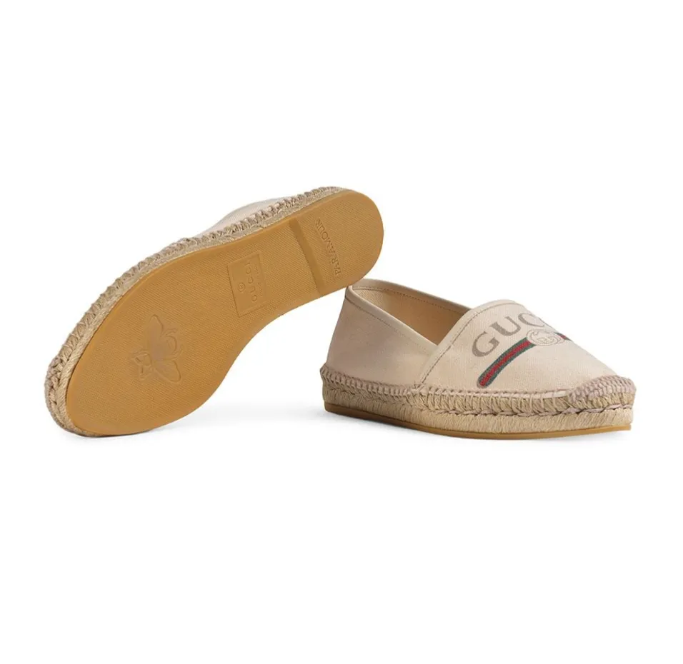 Gucci Printed Canvas Espadrille Flats in White