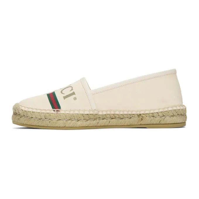 Gucci Printed Canvas Espadrille Flats in White