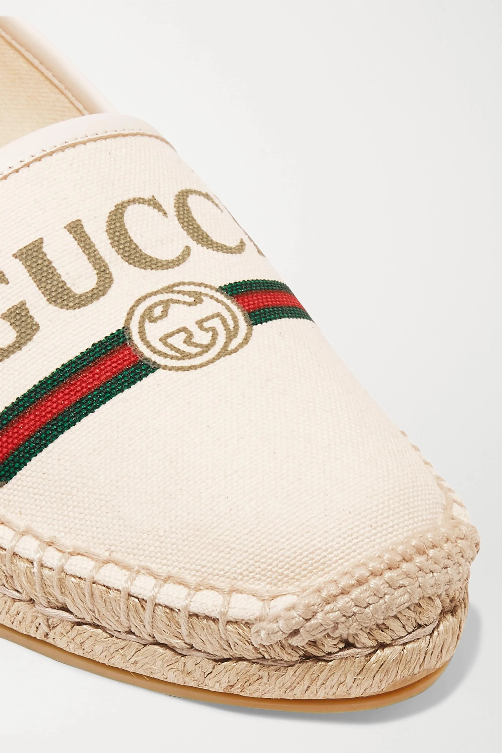 Gucci Printed Canvas Espadrille Flats in White