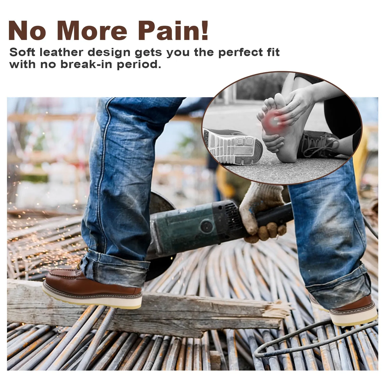 HANDPOINT 84992 Men's 6" Leather Slip Resistant Durability Steel Toe Work Boots