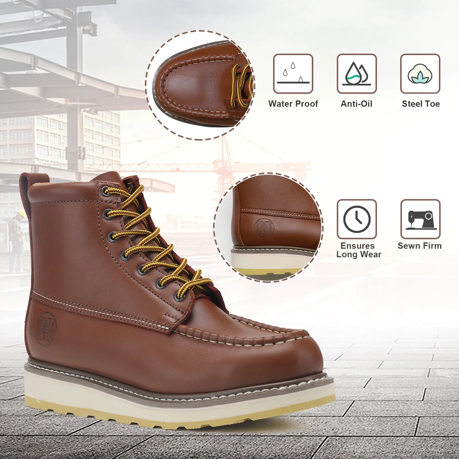 HANDPOINT 84992 Men's 6" Leather Slip Resistant Durability Steel Toe Work Boots