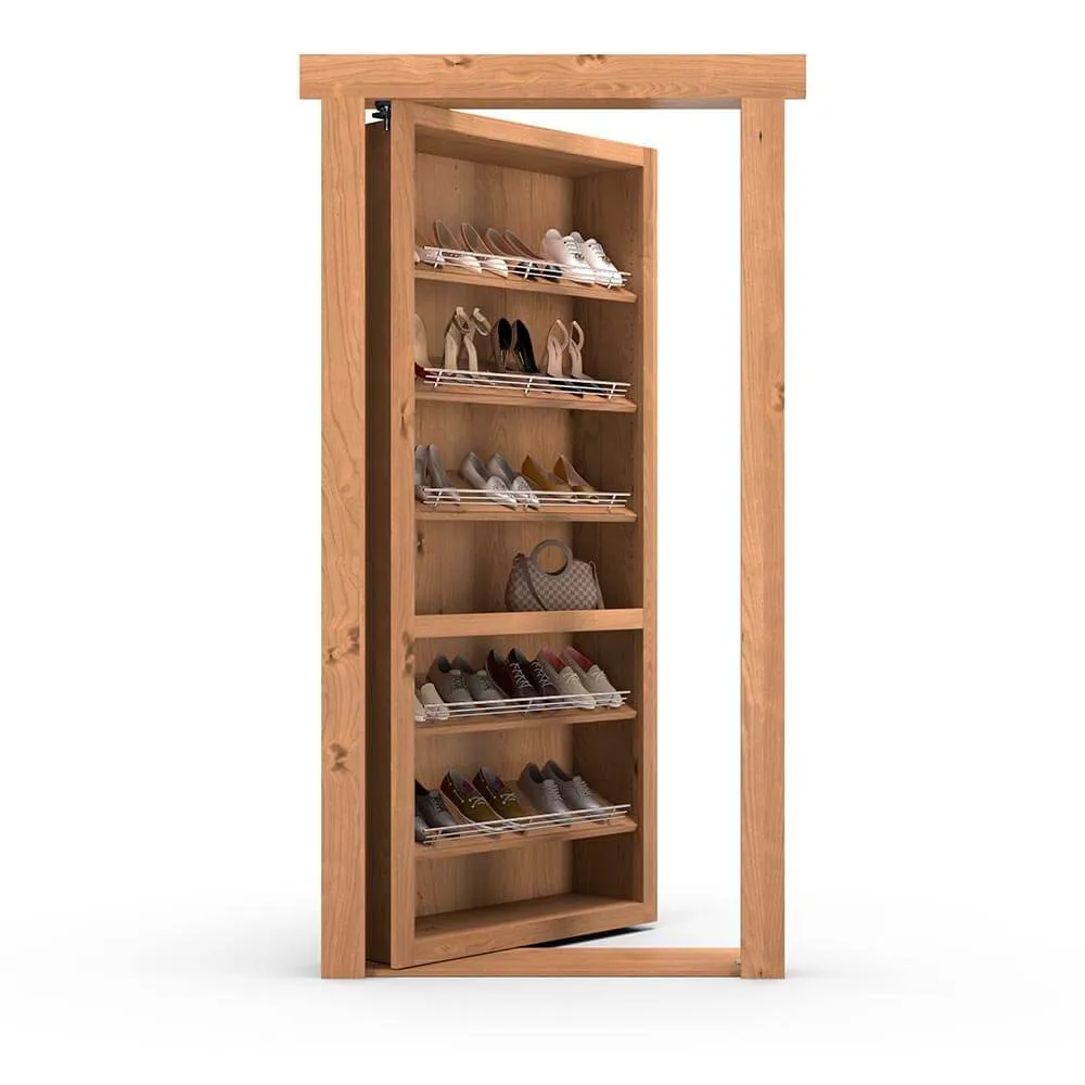 Hidden Flush Mount Knotty Alder Shoe Rack Door