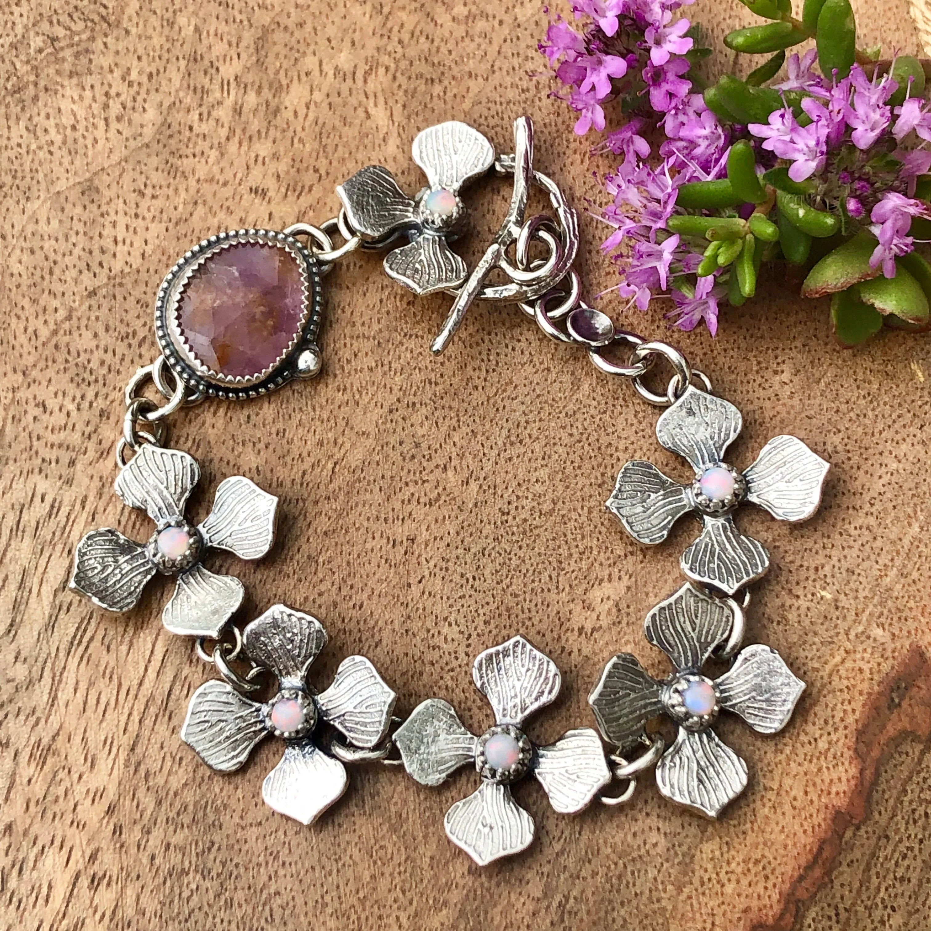 Hydrangea Petal Sapphire and Opal Bracelet