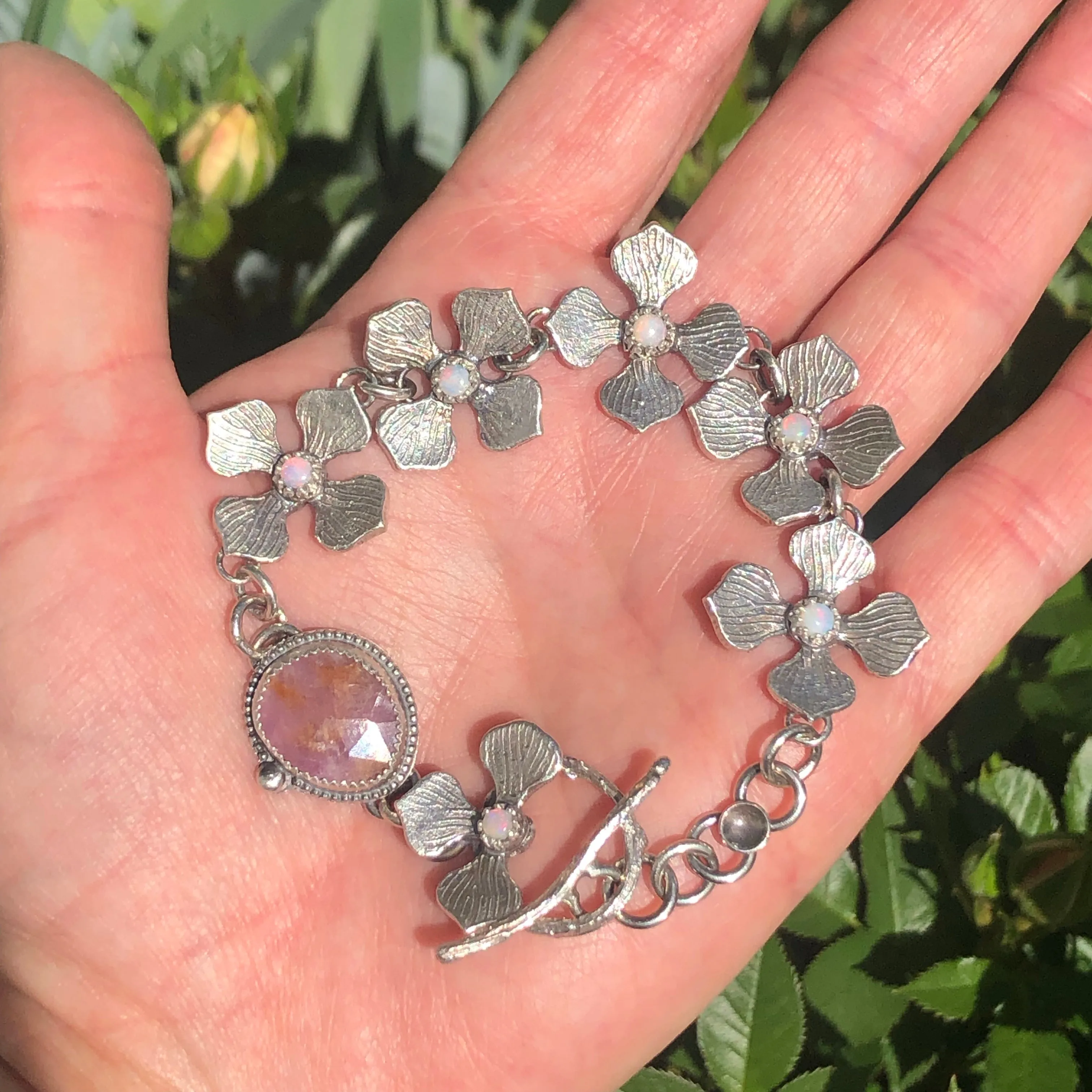 Hydrangea Petal Sapphire and Opal Bracelet