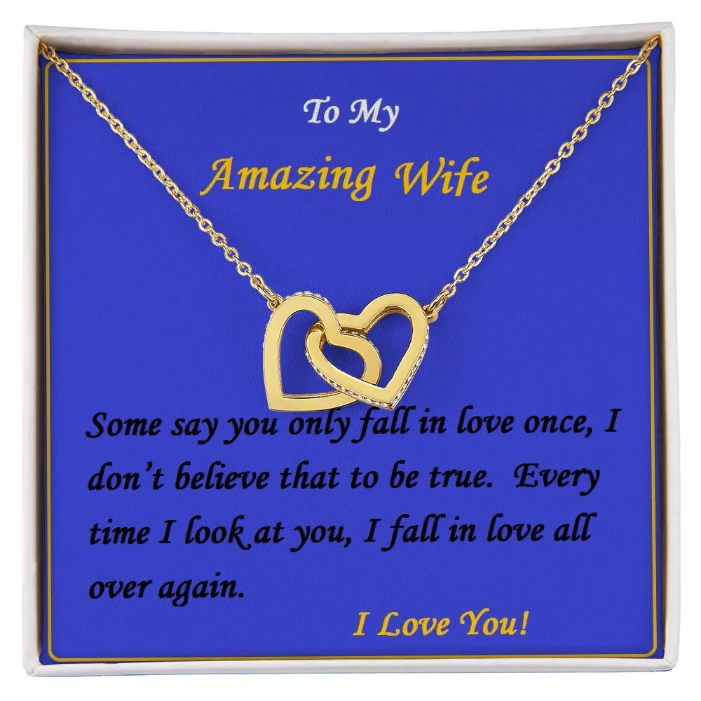 Interlocking Hearts Necklace,  For Girlfriend | For Wife, For Christmas, Birthday, Valentine's Day, Anniversary, Custom Message Card