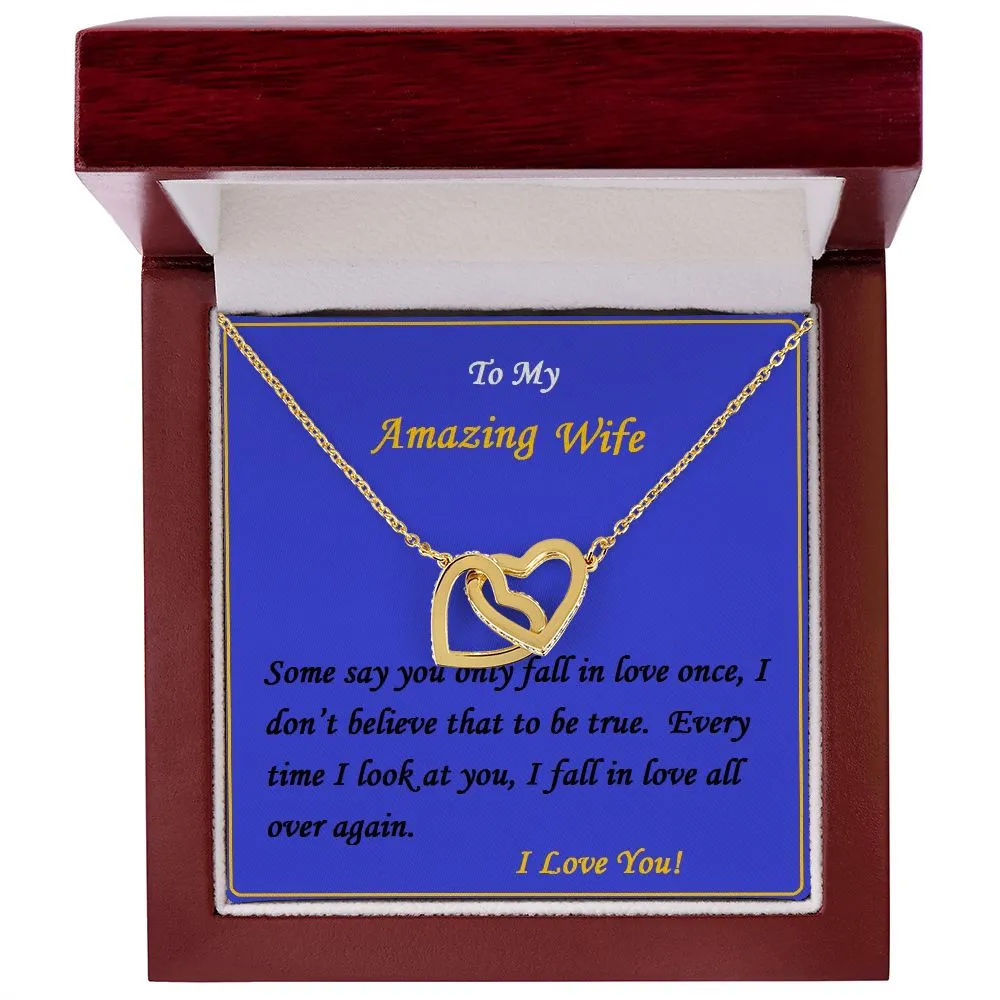 Interlocking Hearts Necklace,  For Girlfriend | For Wife, For Christmas, Birthday, Valentine's Day, Anniversary, Custom Message Card