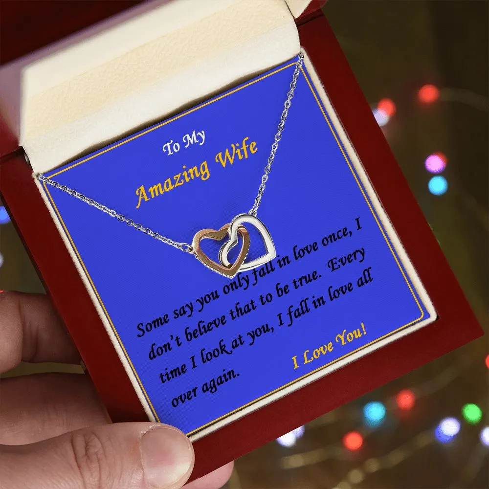 Interlocking Hearts Necklace,  For Girlfriend | For Wife, For Christmas, Birthday, Valentine's Day, Anniversary, Custom Message Card
