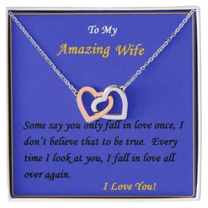 Interlocking Hearts Necklace,  For Girlfriend | For Wife, For Christmas, Birthday, Valentine's Day, Anniversary, Custom Message Card