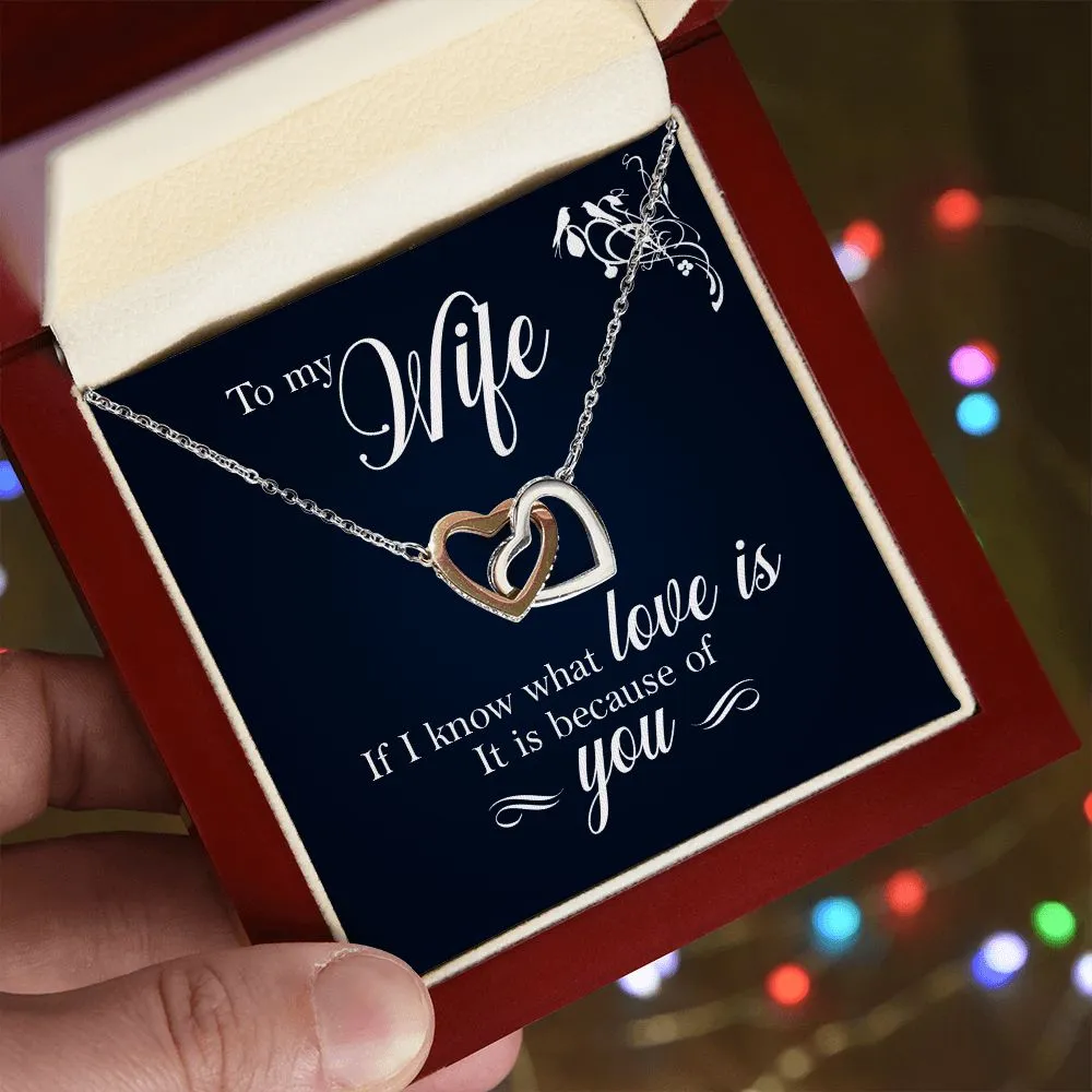 Interlocking Hearts Necklace, For Girlfriend, Wife, Christmas, Birthday, Valentine's Day, Anniversary, Custom Message Card