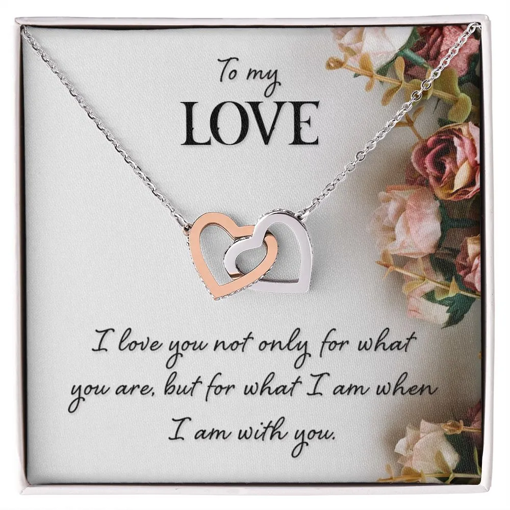 Interlocking Hearts Necklace, For Her, Custom Message Card