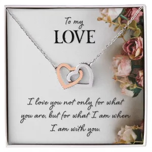 Interlocking Hearts Necklace, For Her, Custom Message Card