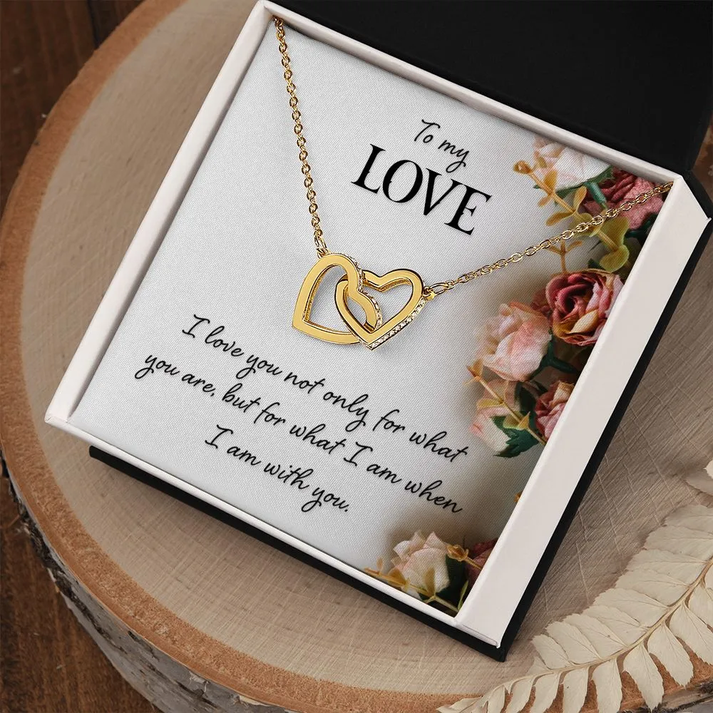 Interlocking Hearts Necklace, For Her, Custom Message Card