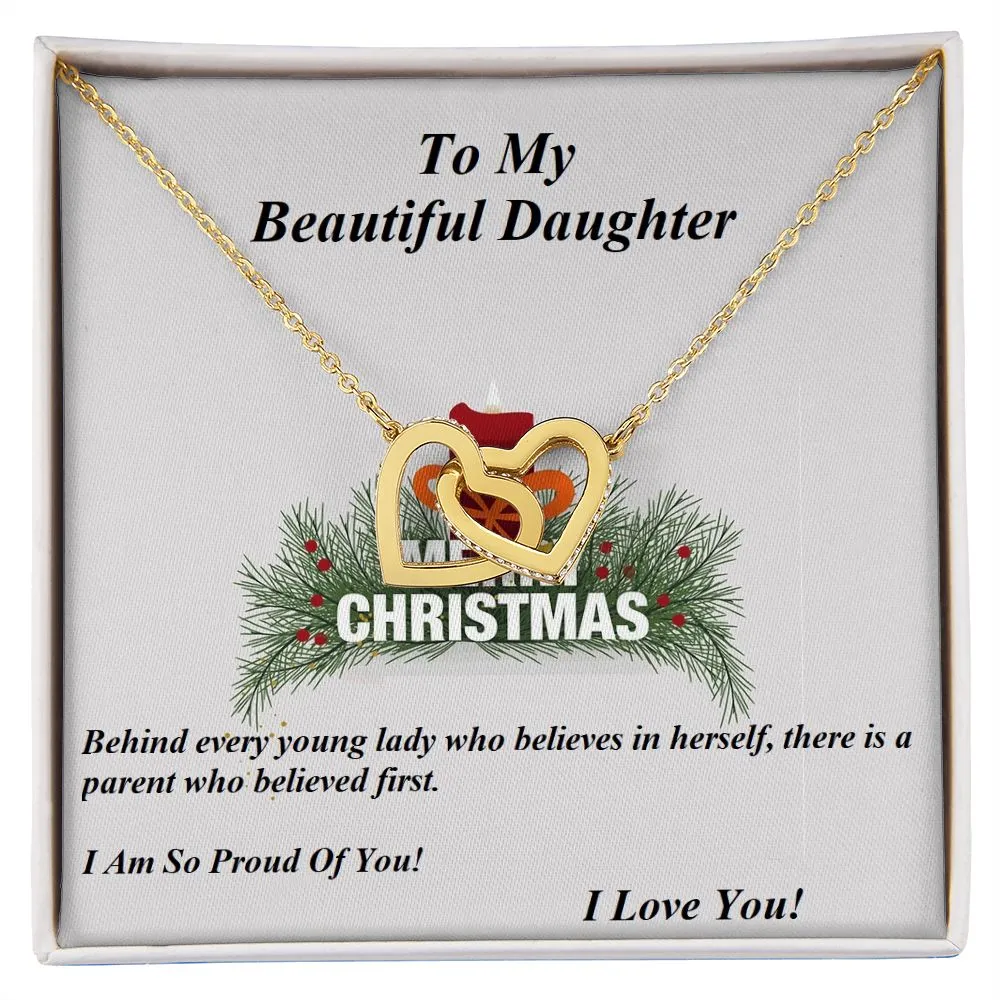 Interlocking Hearts Necklace,  For Her, Daughter, for Christmas, with Custom Message Card