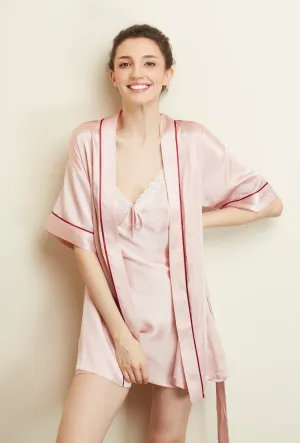 Jacques Champagne Pink Short Silk Robe