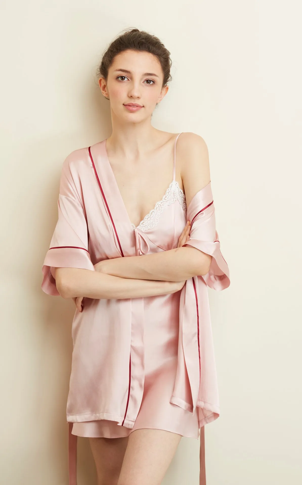 Jacques Champagne Pink Short Silk Robe