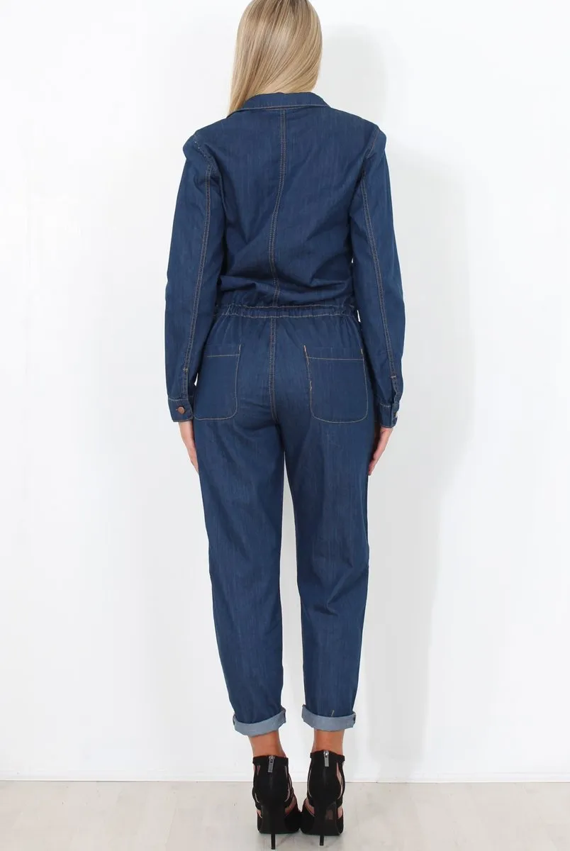 Kath Mid Blue Denim Jumpsuit